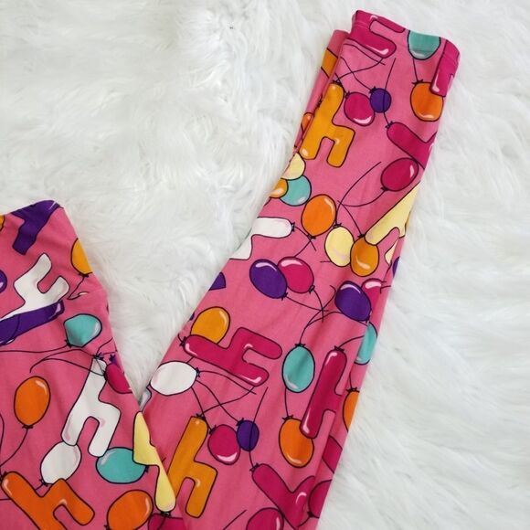 NWOT Lularoe TC Pink 4th Birthday Balloon Leggings - Picture 3 of 6